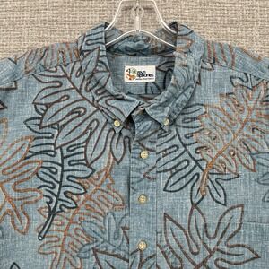 Reyn Spooner Sz‎ 3XL Blue Brown Leaves Floral Kloth Popover Hawaiian Bold Large